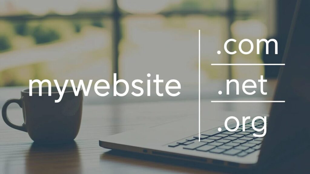 An image representing a "mywebsite" text on the right side with .com .net and .org extensions on the right side.